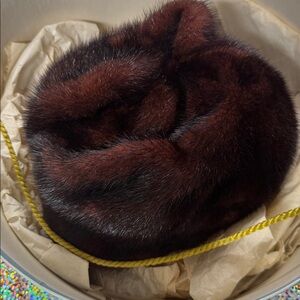 Vintage Marche Brown Fur hat in original box with authentication